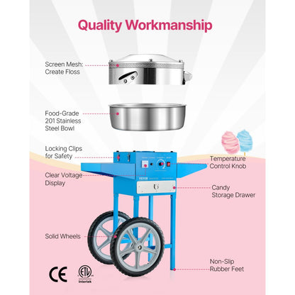 MHTJJPHCO1-S - 1000W Cotton Candy Maker with Large Bowl for Parties