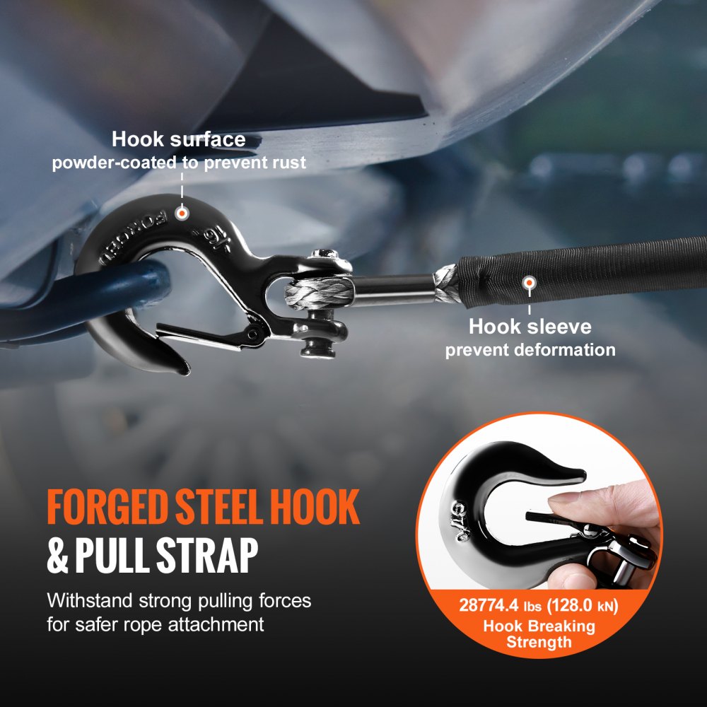 JLWR12-28 - Durable 1/2 Inch x 92 Feet Synthetic Winch Rope for Off-Road Use