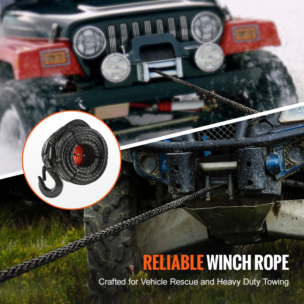 JLWR12-28 - Durable 1/2 Inch x 92 Feet Synthetic Winch Rope for Off-Road Use