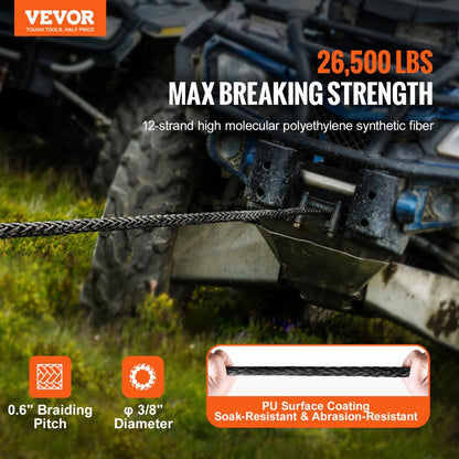 JLWR9.5-30 - 3/8" x 100' Heavy-Duty Synthetic Winch Rope for SUVs and Trucks