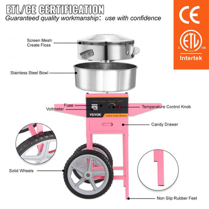 MHTJJPHC01 - 1000W VEVOR Cotton Candy Machine for Festivals & Concessions