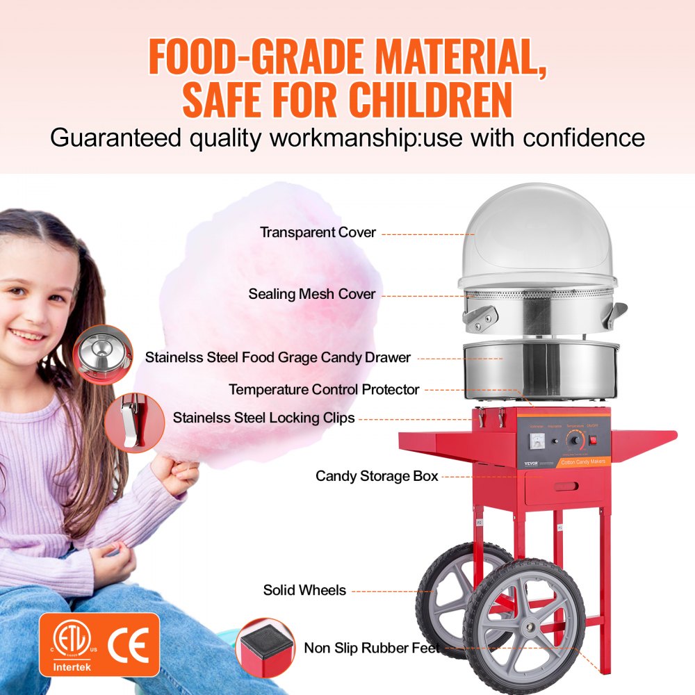 MHTJJPHC01 - High-Yield Electric Cotton Candy Machine with Stainless Steel Bowl