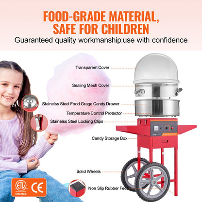 MHTJJPHC01 - High-Yield Electric Cotton Candy Machine with Stainless Steel Bowl