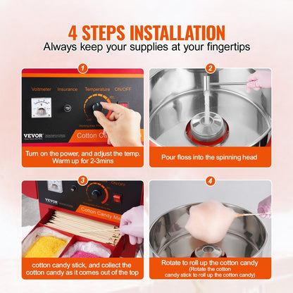 MHTJJPHC01 - High-Yield Electric Cotton Candy Machine with Stainless Steel Bowl