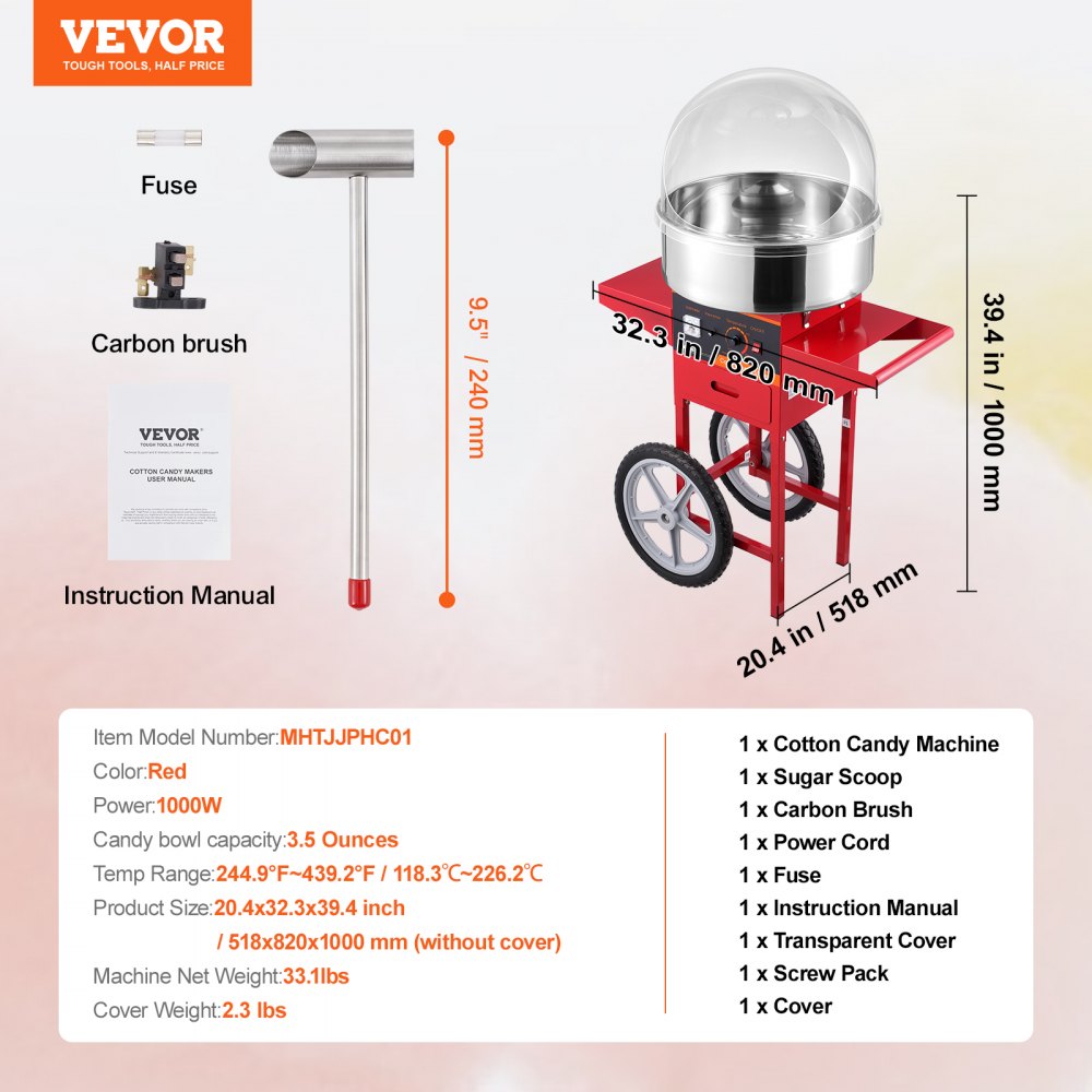 MHTJJPHC01 - High-Yield Electric Cotton Candy Machine with Stainless Steel Bowl