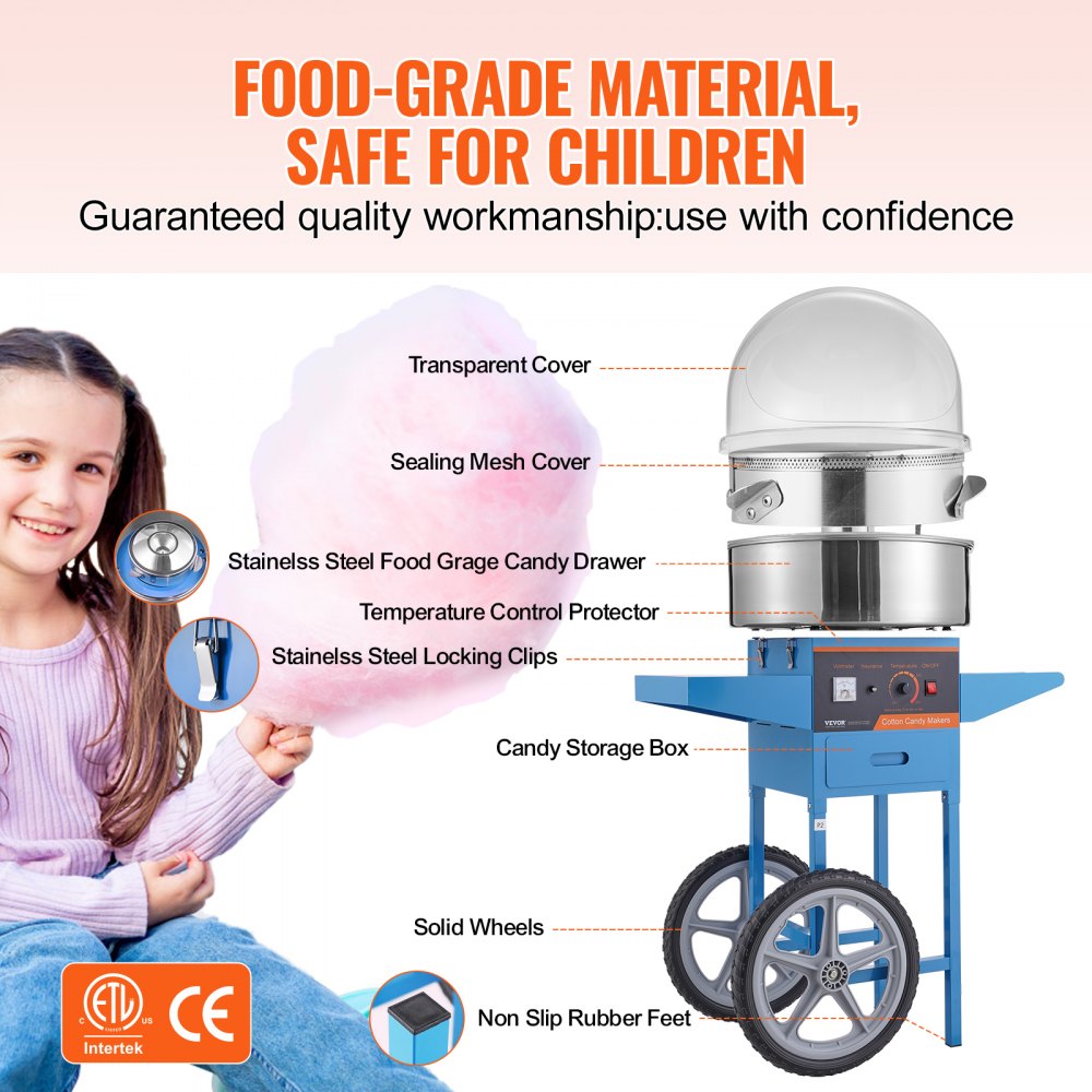 MHTJJPHC01 - 1000W Blue Cotton Candy Machine for Parties and Events