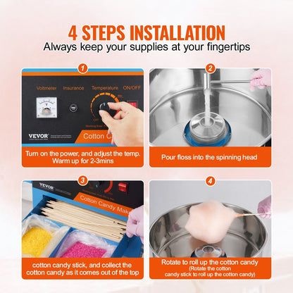 MHTJJPHC01 - 1000W Blue Cotton Candy Machine for Parties and Events