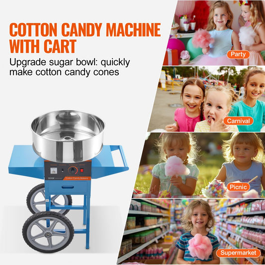 MHTJJPHC01 - 1000W Portable Cotton Candy Machine with Cart, 6 Cones/Minute