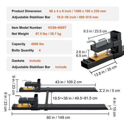 HC60-4000T - 60" Heavy-Duty Pallet Forks for 4000 lbs Capacity