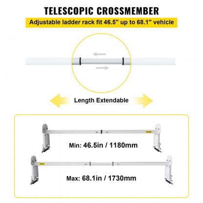 SYZ-00101 - Adjustable Steel Ladder Rack for Vans, 46.5"-68.1" Length