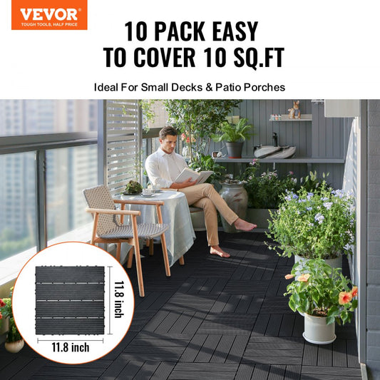 ALSL300-300-10(SH) - Waterproof 12" Dark Grey Interlocking Patio Floor Tiles