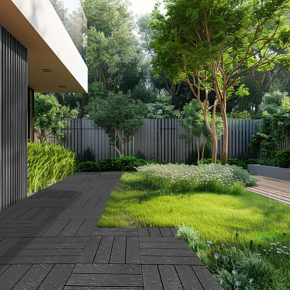 ALSL300-300-10(SH) - Waterproof 12" Dark Grey Interlocking Patio Floor Tiles
