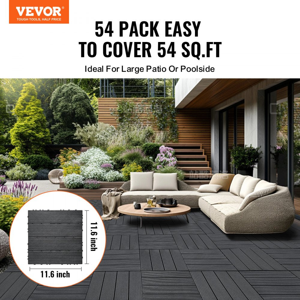 ALSL300-300-54(SH) - Waterproof 11.6" Dark Grey Interlocking Deck Tiles, 54 Pack