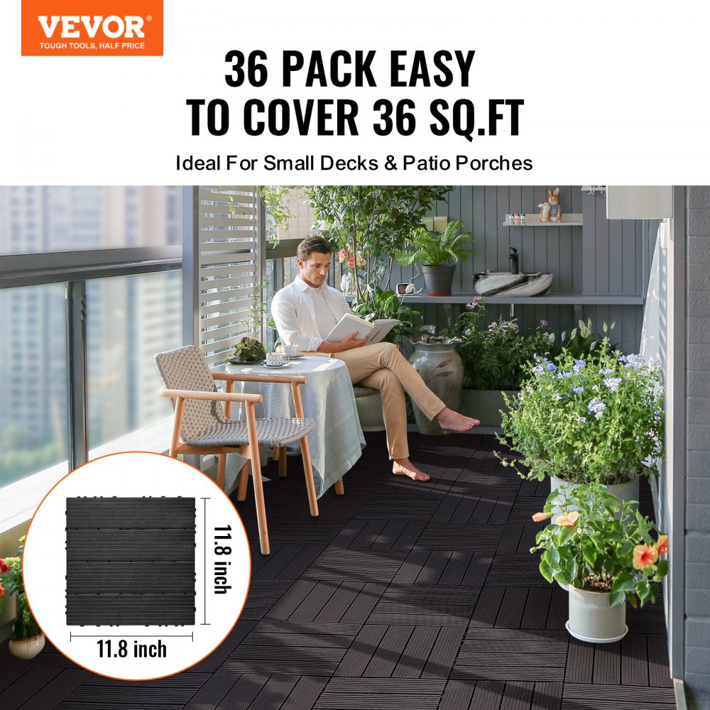 ALSL300-300-36(sz) - 12"x12" Waterproof Interlocking Deck Tiles - Dark Brown 36 Pack
