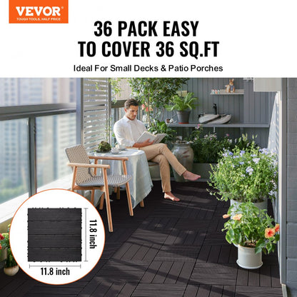 ALSL300-300-36(sz) - 12"x12" Waterproof Interlocking Deck Tiles - Dark Brown 36 Pack