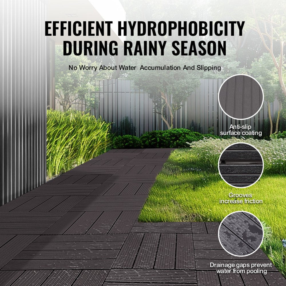 ALSL300-300-36(sz) - 12"x12" Waterproof Interlocking Deck Tiles - Dark Brown 36 Pack