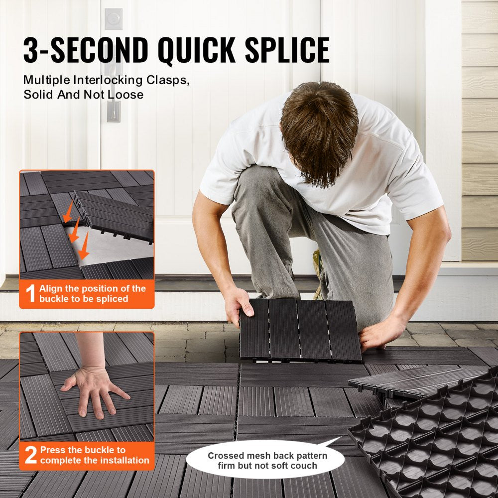 ALSL300-300-36(sz) - 12"x12" Waterproof Interlocking Deck Tiles - Dark Brown 36 Pack