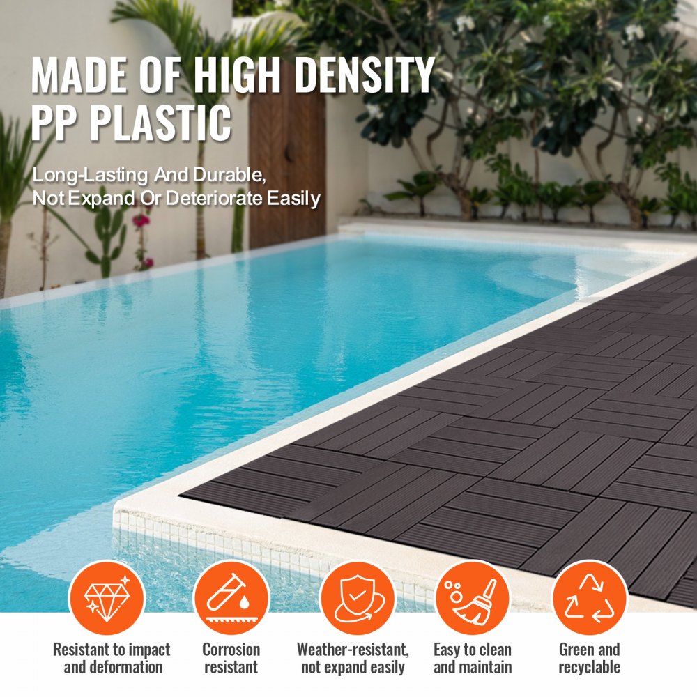 ALSL300-300-36(sz) - 12"x12" Waterproof Interlocking Deck Tiles - Dark Brown 36 Pack