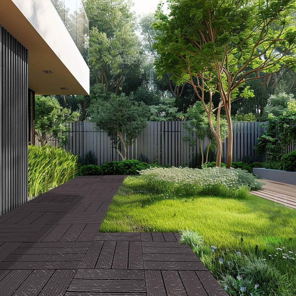 ALSL300-300-36(sz) - 12"x12" Waterproof Interlocking Deck Tiles - Dark Brown 36 Pack
