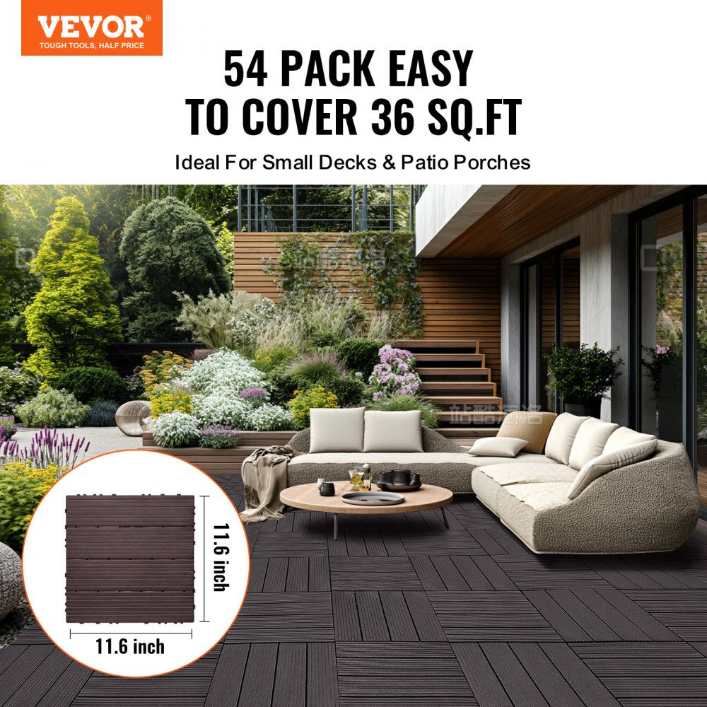 ALSL300-300-54(sz) - 11.6" Waterproof Interlocking Deck Tiles in Dark Brown