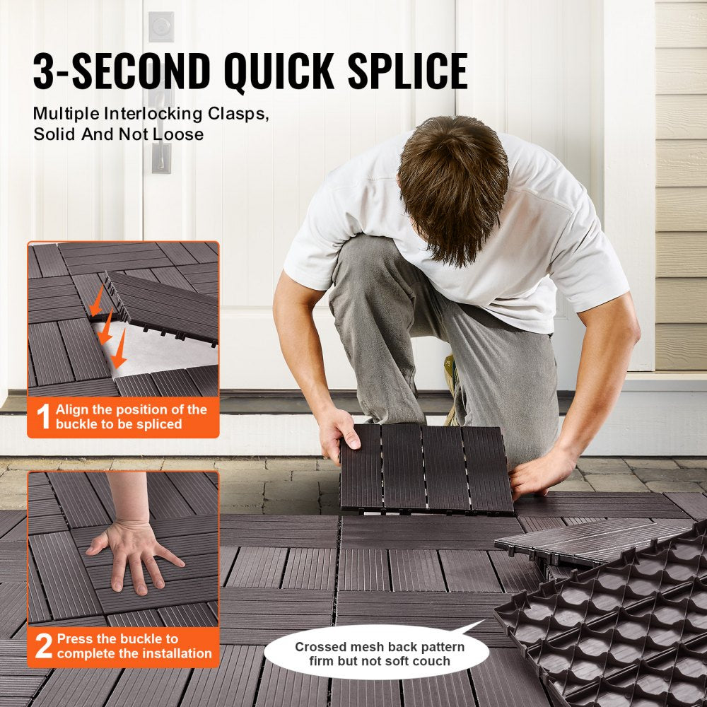ALSL300-300-54(sz) - 11.6" Waterproof Interlocking Deck Tiles in Dark Brown