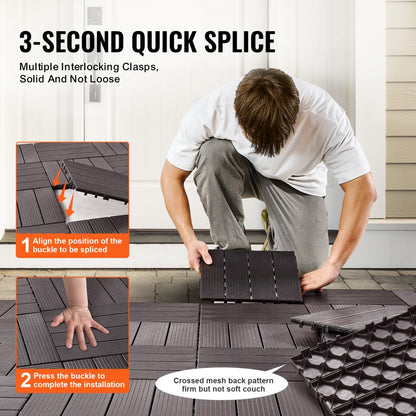 ALSL300-300-54(sz) - 11.6" Waterproof Interlocking Deck Tiles in Dark Brown