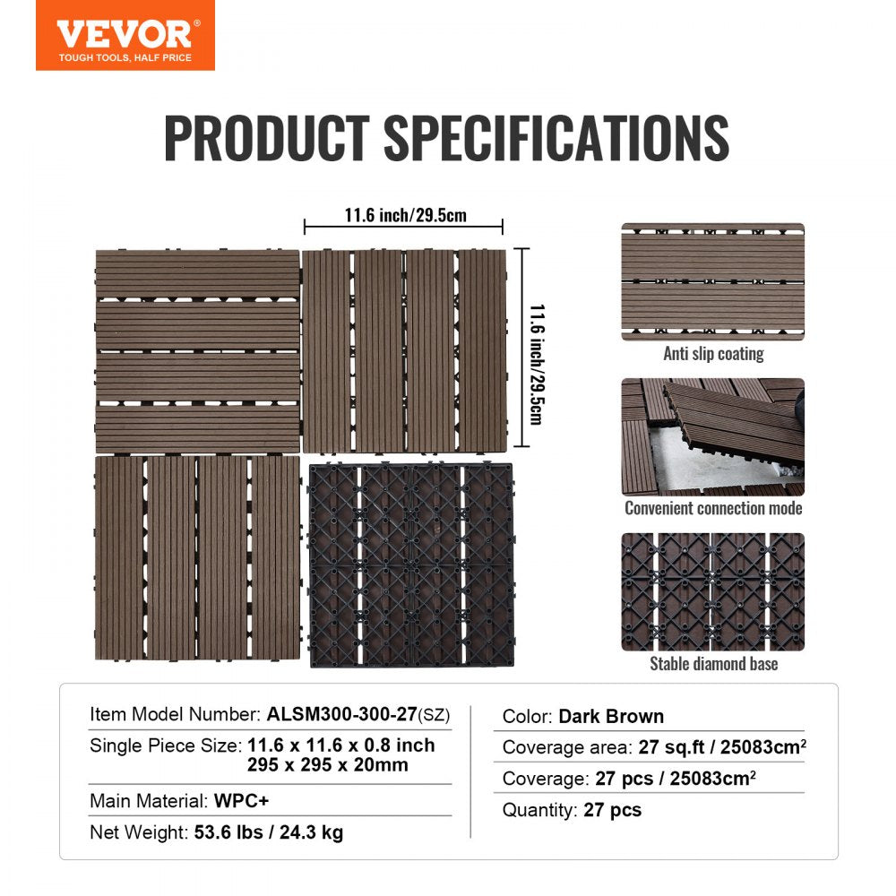 ALSM300-300-27(SZ) - 27 Tile Interlocking Outdoor Flooring, 11.6" x 11.6"