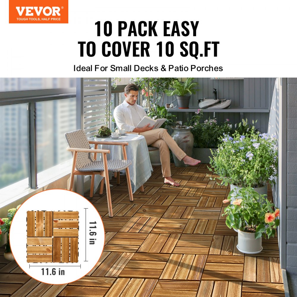 ALZM300-300-10 - Waterproof Interlocking Wood Tiles 11.6" x 11.6" for Versatile Flooring