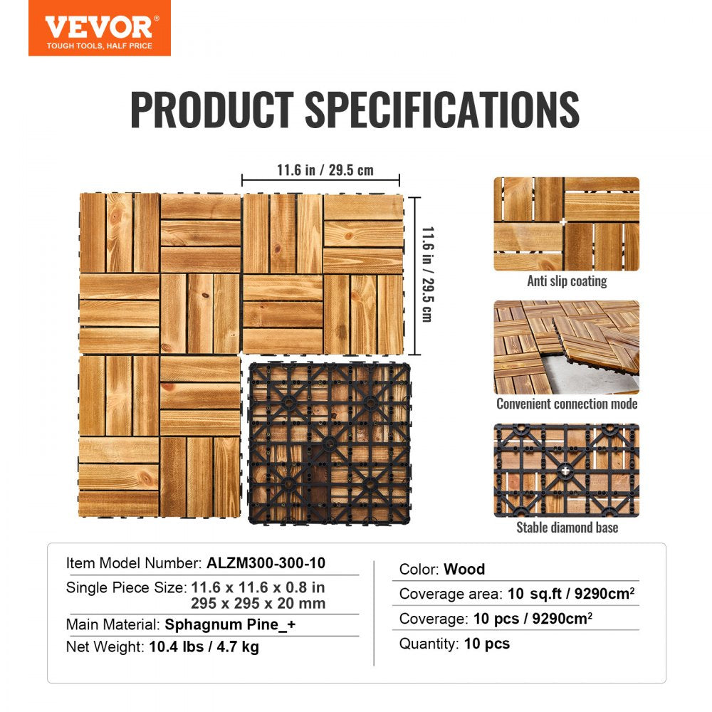 ALZM300-300-10 - Waterproof Interlocking Wood Tiles 11.6" x 11.6" for Versatile Flooring