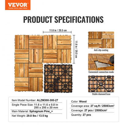 ALZM300-300-27 - Water-Resistant Interlocking Wood Deck Tiles for Easy Installation