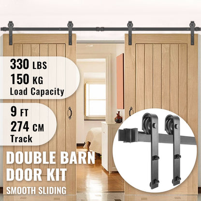 VV-HDGCDGM-SMDGJX9FT - 9FT Heavy-Duty Barn Door Hardware Kit for 330 lbs Capacity