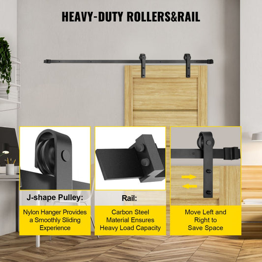 VV-HDGCDGM-SMDGJX11FT - 11FT Heavy-Duty Sliding Barn Door Hardware Kit, 330lbs Capacity
