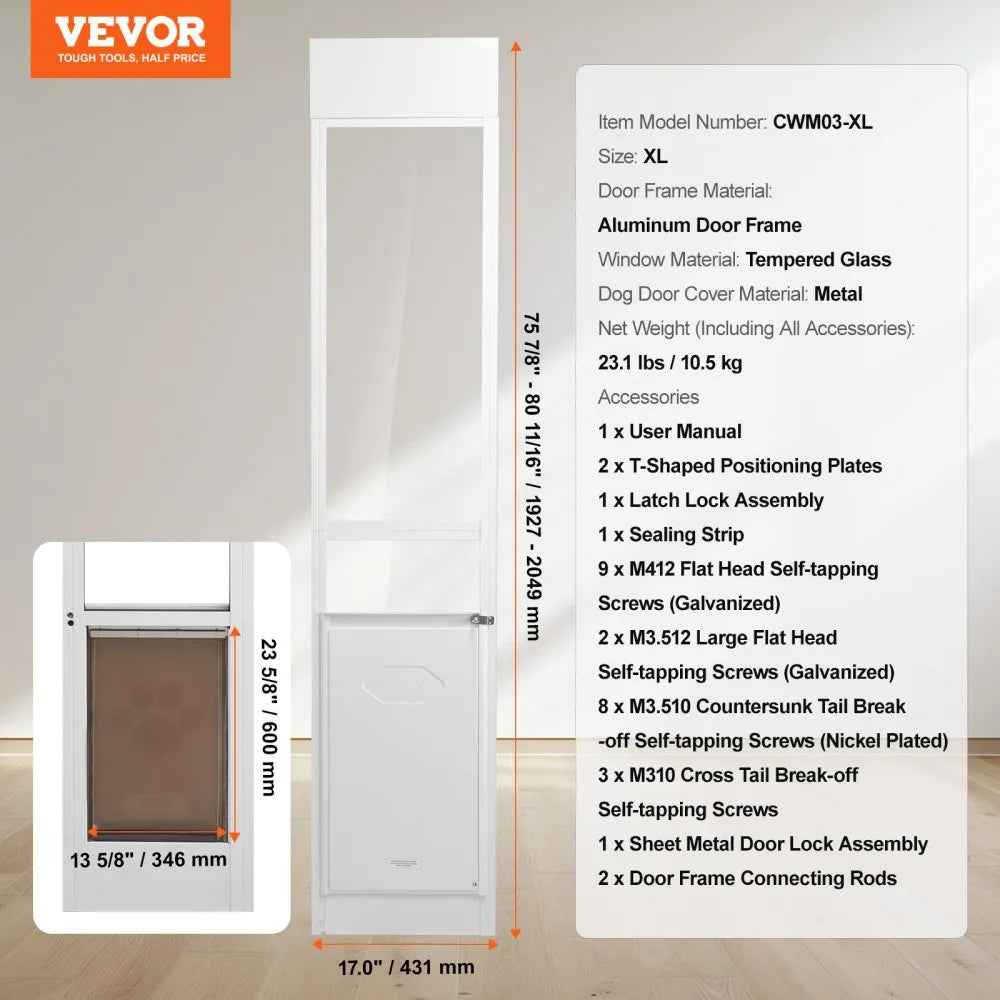 CWM03-XL - Adjustable 75.875"-80.687" VEVOR Dog Door for Large Pets