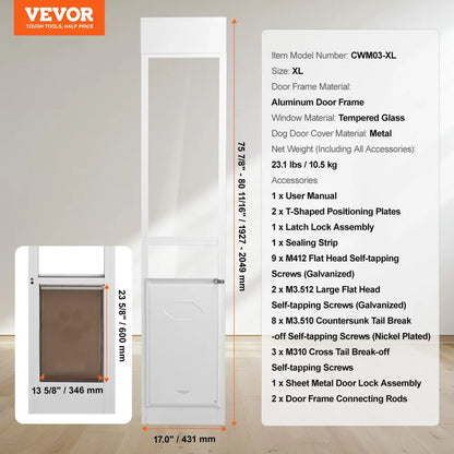 CWM03-XL - Adjustable 75.875"-80.687" VEVOR Dog Door for Large Pets
