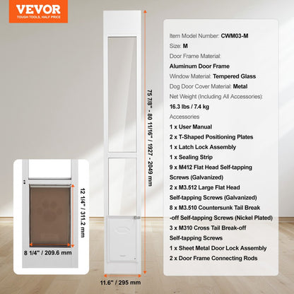 CWM03-M - Durable Dog Door for Sliding Glass, Adjustable 75 7/8" - 80 11/16"