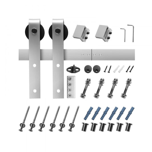 8FT-2D-6K - Durable 8FT Carbon Steel Barn Door Hardware Kit with Brushed Nickel Finish