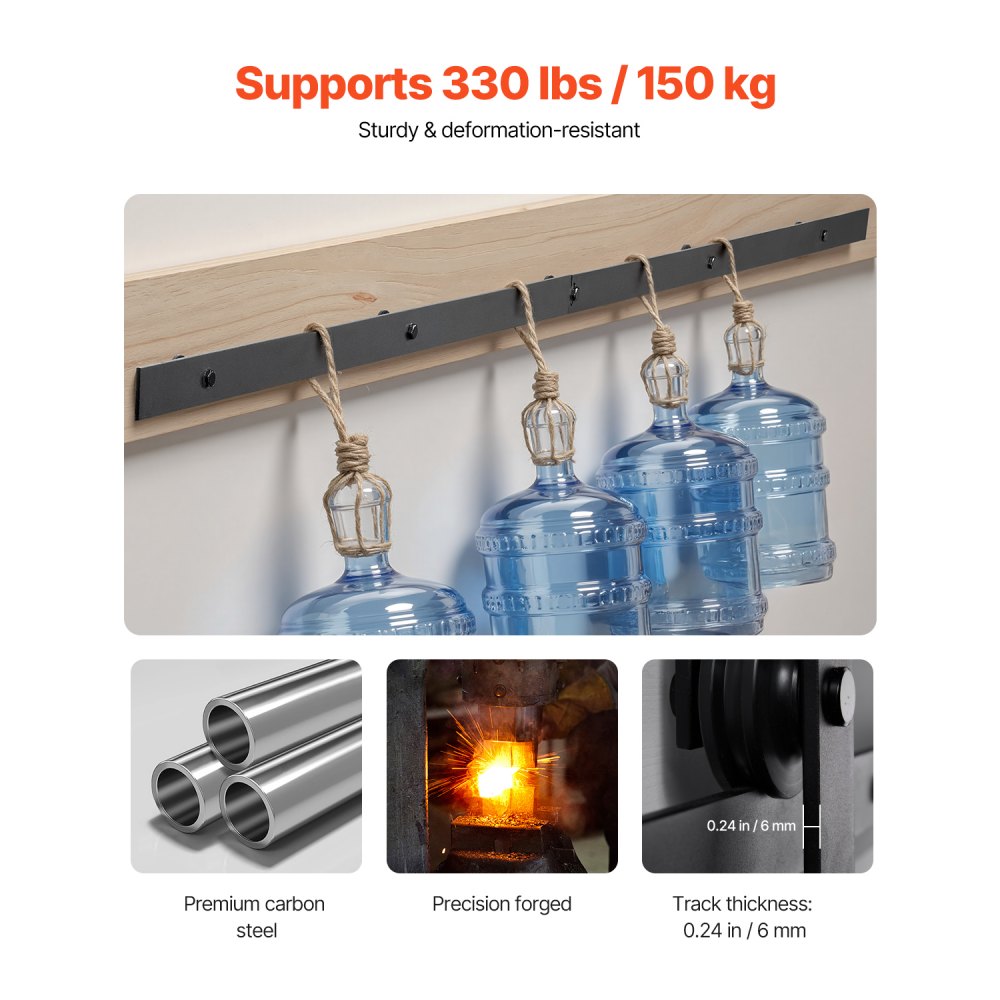 5FT-2D-5K-H - Heavy-Duty Sliding Barn Door Hardware Kit for Modern Spaces