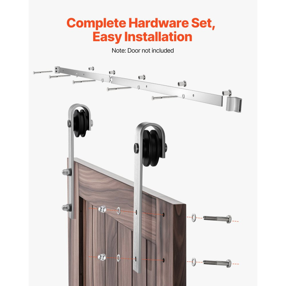 6.6FT-2D-5K-Y - Durable Carbon Steel Barn Door Hardware Kit with Brushed Nickel Finish