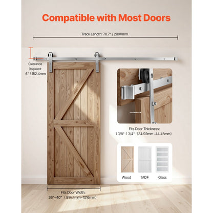 6.6FT-2D-5K-Y - Durable Carbon Steel Barn Door Hardware Kit with Brushed Nickel Finish