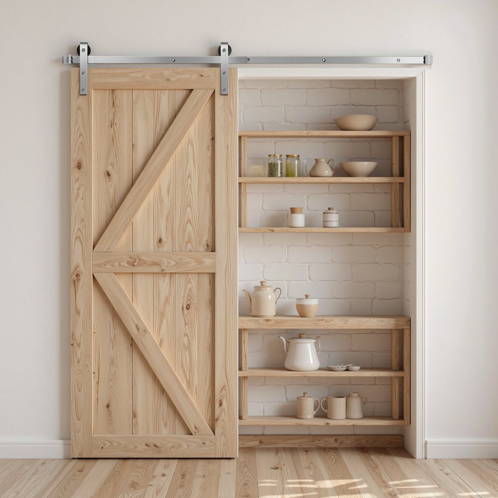 6.6FT-2D-5K-Y - Durable Carbon Steel Barn Door Hardware Kit with Brushed Nickel Finish