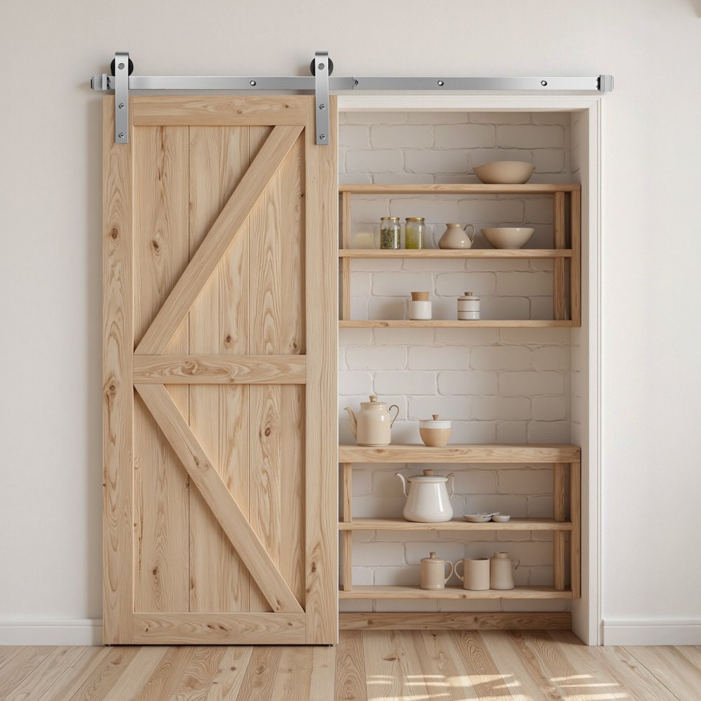 5FT-2D-5K-H - Durable Sliding Barn Door Hardware Kit with Brushed Nickel Finish
