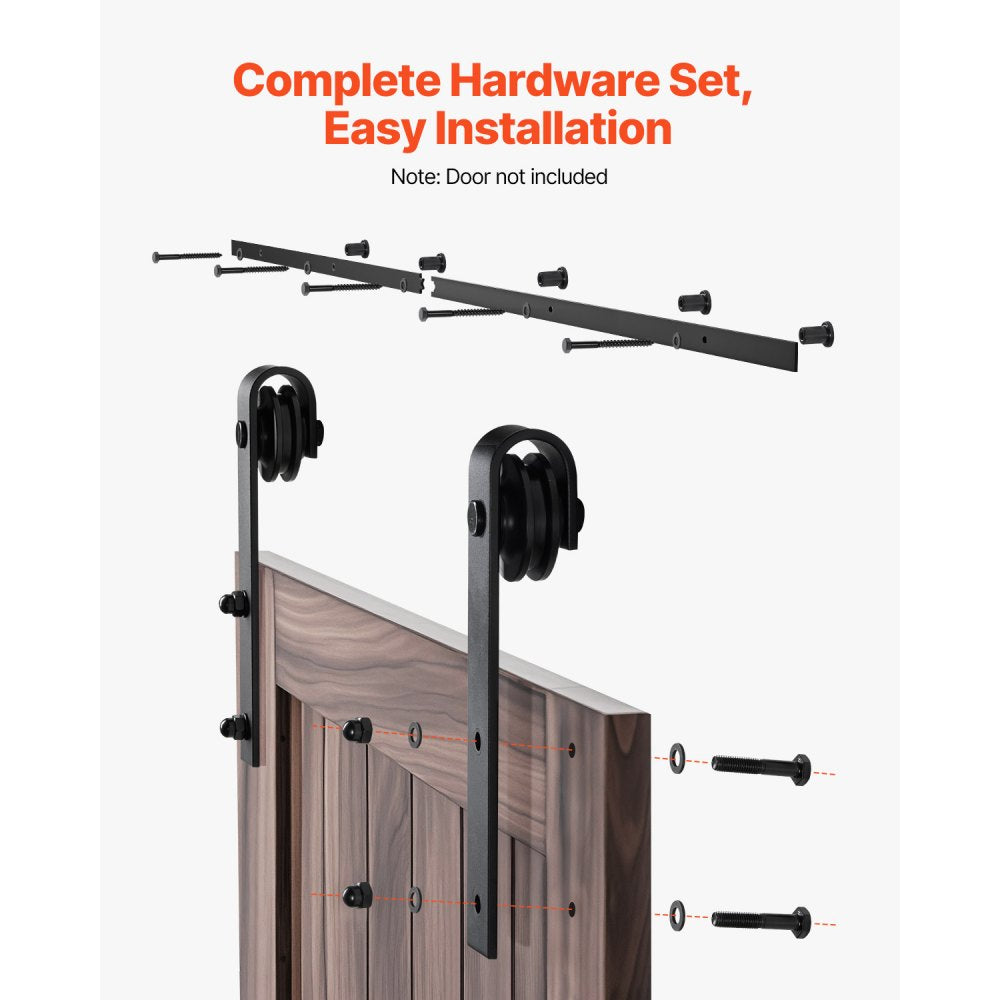 6.6FT-2D-5K-H - Durable Carbon Steel Barn Door Hardware Kit, 330lbs Capacity