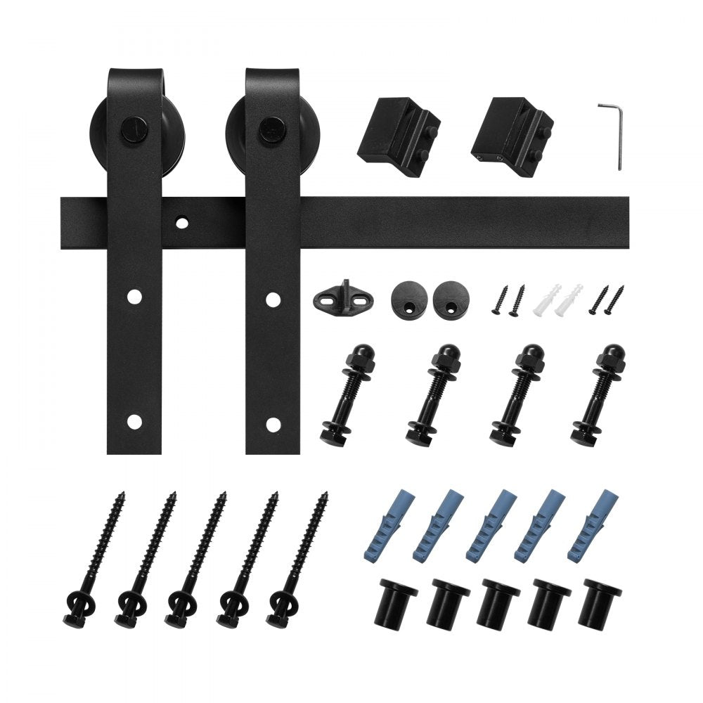 6.6FT-2D-5K-H - Durable Carbon Steel Barn Door Hardware Kit, 330lbs Capacity