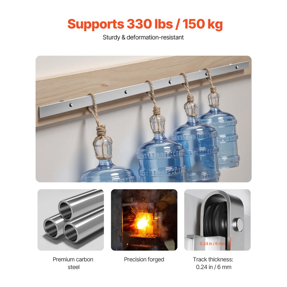 6FT-2D-5K-Y - Durable Silver Barn Door Hardware Kit with Safety Features