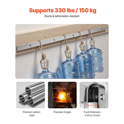 6FT-2D-5K-Y - Durable Silver Barn Door Hardware Kit with Safety Features