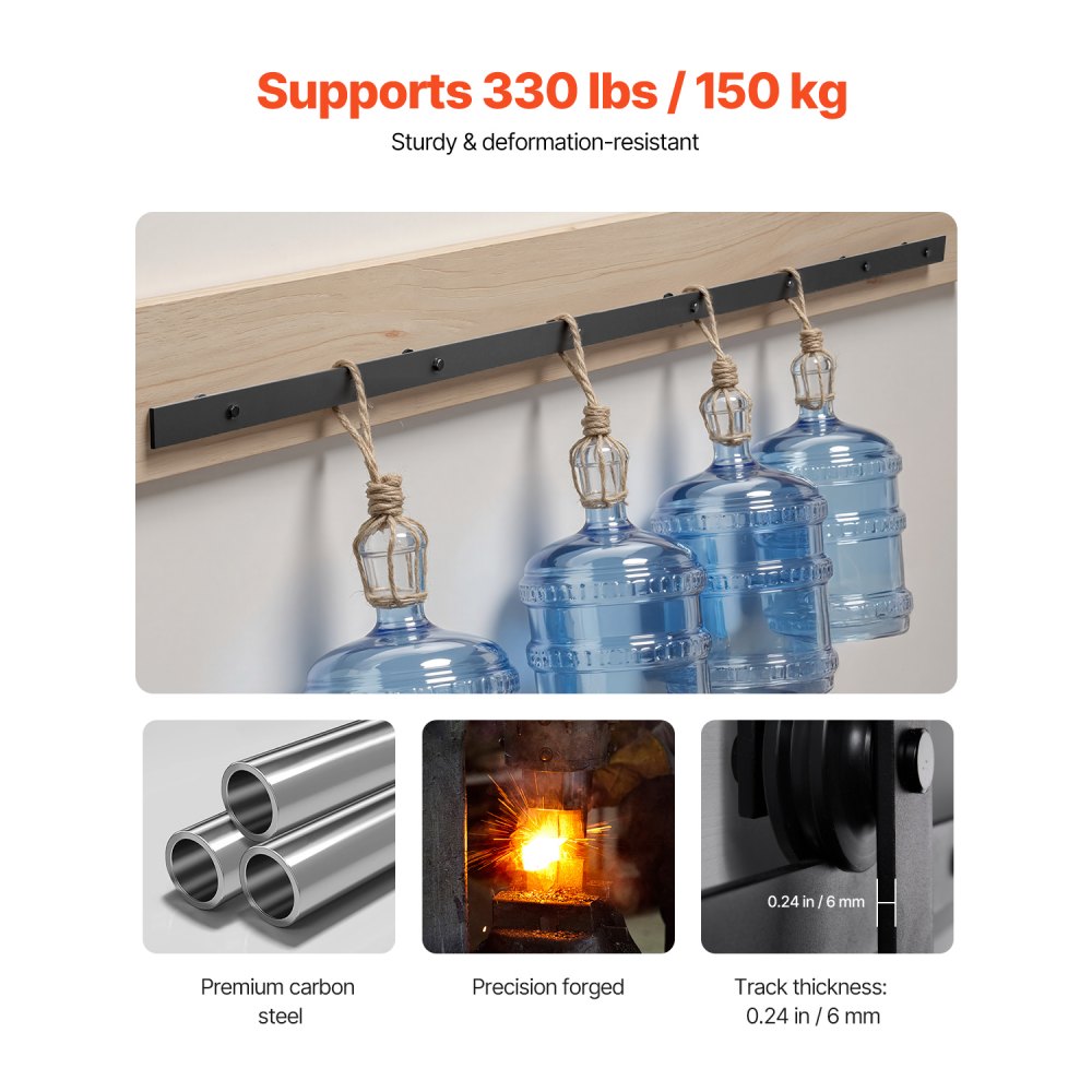 10FT-3D-7K-J - Heavy-Duty Carbon Steel 10FT Sliding Barn Door Hardware Kit