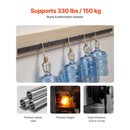 10FT-3D-7K-J - Heavy-Duty Carbon Steel 10FT Sliding Barn Door Hardware Kit