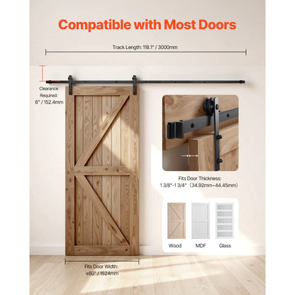 10FT-3D-7K-I - Durable Barn Door Hardware Kit with Steel Track, Easy Install