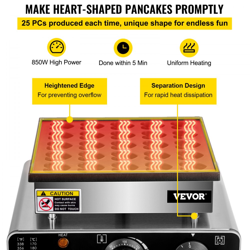 HT-2240B - Durable Heart-Shaped Poffertjes Maker with Adjustable Temperature