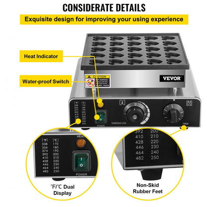 HT-2240B - Durable Heart-Shaped Poffertjes Maker with Adjustable Temperature